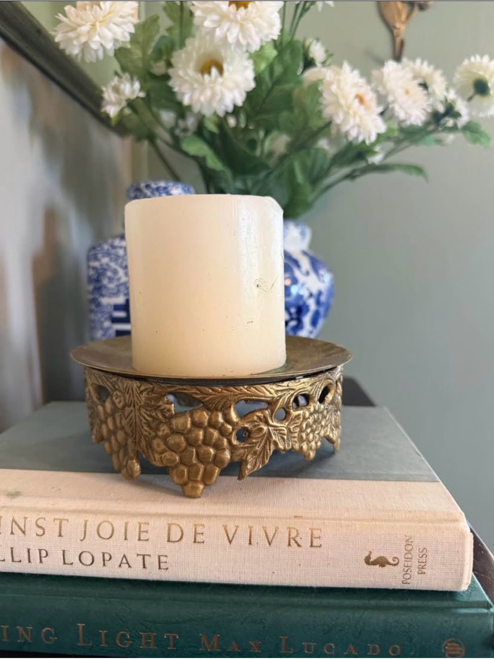 Vintage Brass Grape Motif Candle Holder
